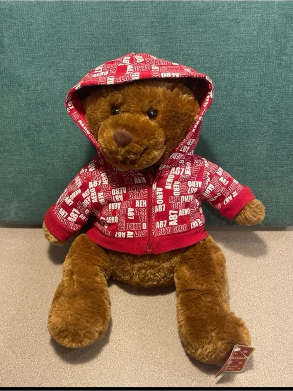 Aeropostale Aero Bear Red Hoodie Logo Brown Plush 2007
